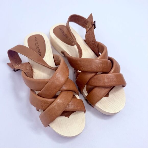 Kelsi Dagger Anthropologie Brooklyn Grove Brown Padded Strap Wood Sole Sandals - Picture 4 of 16
